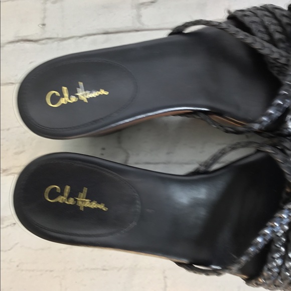 Cole Haan Braided Black Leather Wedge Sandals EUC 8.5 NARROW - Picture 4 of 11